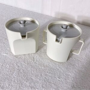 Vintage Tupperware Beige Grey Creamers With Lids x2